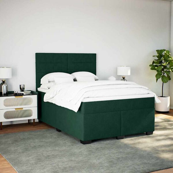vidaXL Giroletto a Molle con Materasso Verde Scuro 140x190 cm Velluto