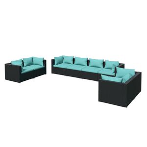 vidaXL Set Divani da Giardino 8 pz con Cuscini in Polyrattan Nero