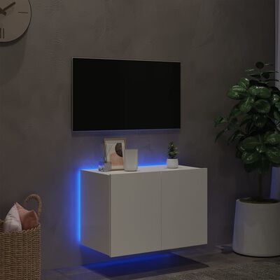 vidaXL Mobile TV a Parete con Luci LED Bianco 60x35x41 cm