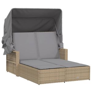 vidaXL Lettino Doppio con Baldacchino e Cuscini Beige Misto Polyrattan