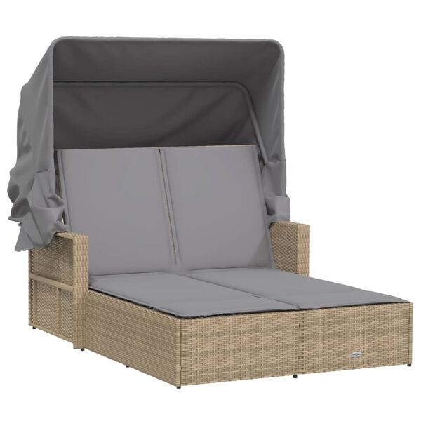 vidaXL Lettino Doppio con Baldacchino e Cuscini Beige Misto Polyrattan
