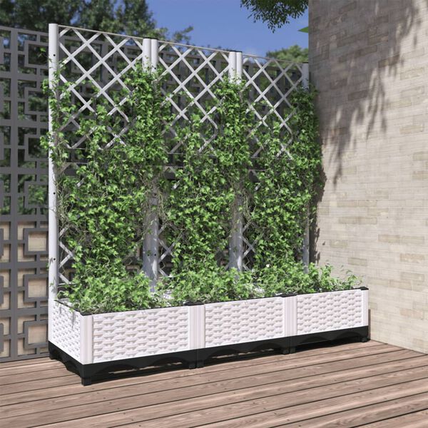 vidaXL Fioriera da giardino con traliccio bianca 120x40x121,5 cm PP