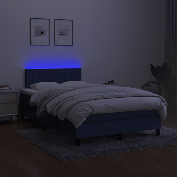 vidaXL Letto a Molle con Materasso e LED Blu 120x200cm in Tessuto