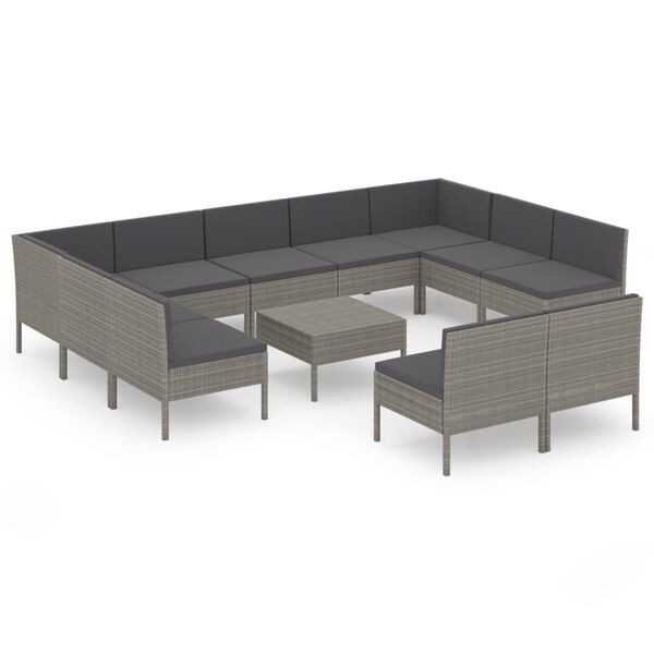 vidaXL Set Divani da Giardino 12 pz con Cuscini in Polyrattan Grigio