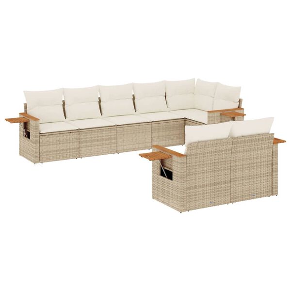vidaXL Set Divano da Giardino 8 pz con Cuscini Beige in Polyrattan