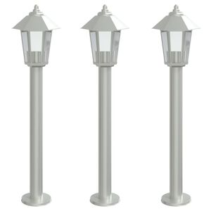 vidaXL Lampade da Terra per Esterni 3 pz Argento 80 cm in Acciaio Inox