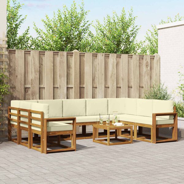 vidaXL Set di divani da esterno con cuscino 10 pcs Naturale e Crema