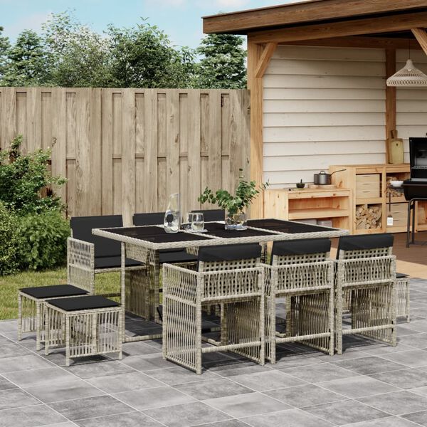 vidaXL Set Pranzo Giardino 11pz con Cuscini Grigio Chiaro Polyrattan