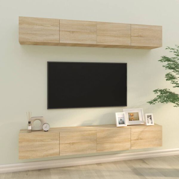 vidaXL Mobili Porta TV a Parete 4 pz Rovere Sonoma 100x30x30 cm