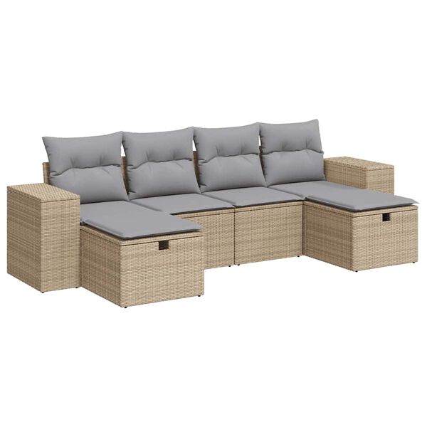 vidaXL Set Divano da Giardino 6 pz con Cuscini Beige in Polyrattan