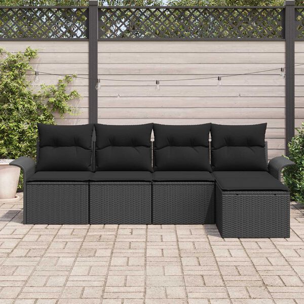 vidaXL Set Divano da Giardino con cuscino 5 pcs Nero polyrattan