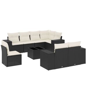vidaXL Set Divani da Giardino 9 pz con Cuscini Nero in Polyrattan