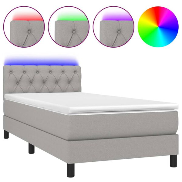 vidaXL Letto a Molle Materasso e LED Grigio Chiaro 80x200 cm Tessuto