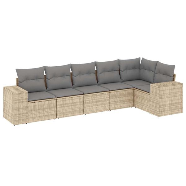 vidaXL Set Divano da Giardino 6 pz con Cuscini Beige in Polyrattan
