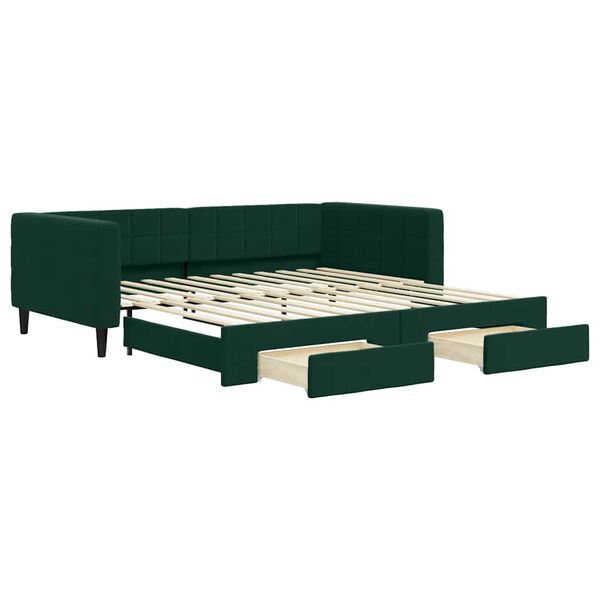 vidaXL Divano Letto Estraibile Cassetti Verde Scuro 100x200cm Velluto