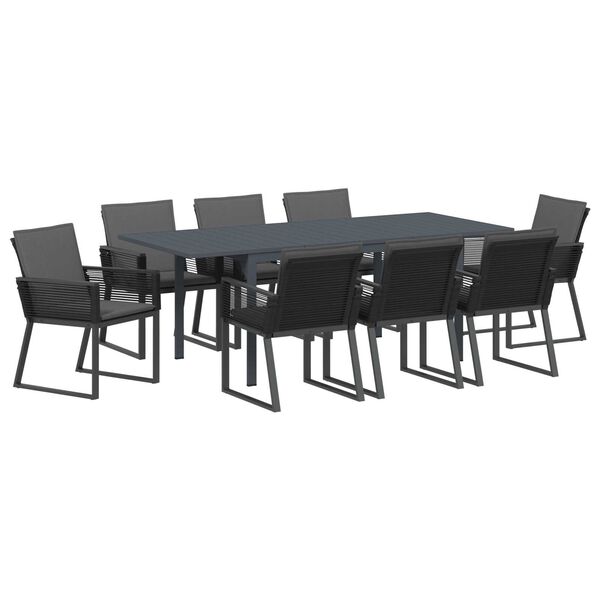 vidaXL Set da Pranzo per Giardino 9 pcs Nero polyrattan