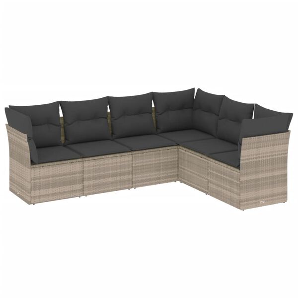 vidaXL Set Divano da Giardino 6pz con Cuscini Grigio Chiaro Polyrattan