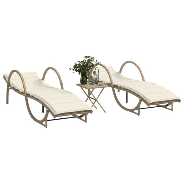 vidaXL Lettini Prendisole 2 pz con Tavolino Beige in Polyrattan