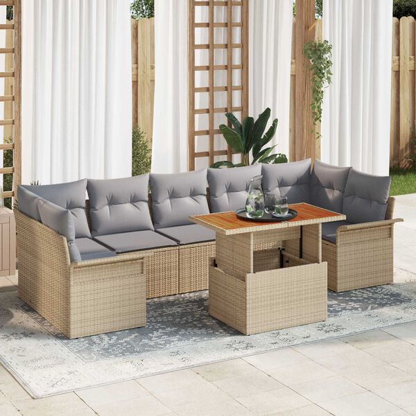 vidaXL Set Divano da Giardino 8 pcs Beige Poly Rattan