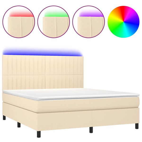 vidaXL Letto a Molle con Materasso e LED Crema 160x200 cm in Tessuto