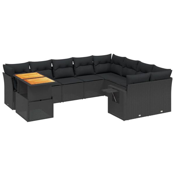 vidaXL Set Divani da Giardino 10pz con Cuscini in Polyrattan Nero
