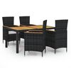 vidaXL Set da Pranzo da Giardino 5 pz con Cuscini in Polyrattan Nero