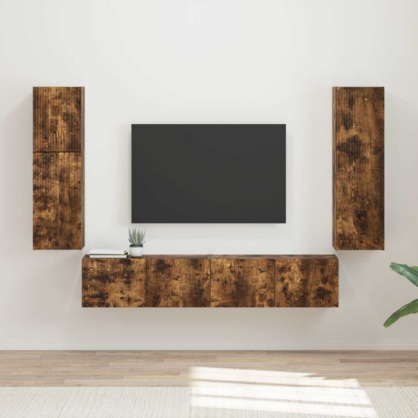 vidaXL Set mobile TV 4 pcs Rovere fum&eacute; Legno multistrato