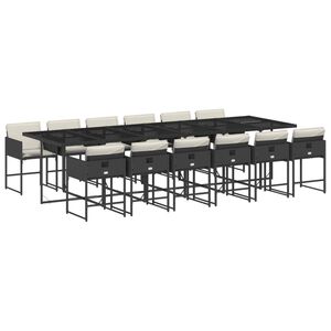 vidaXL Set da Pranzo da Giardino 13pz con Cuscini Nero in Polyrattan