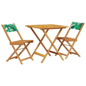 vidaXL Set da Bistrot 3 pz Motivo Foglie in Tessuto e Legno Massello