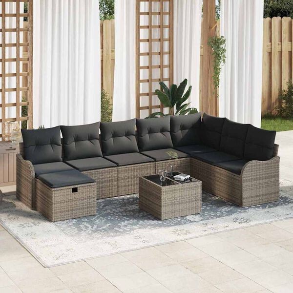 vidaXL Set di divani con cuscino 9 pcs Grigio polyrattan