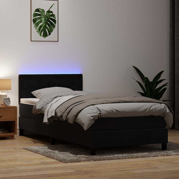 vidaXL Letto a Molle con Materasso e LED Nero 80x220 cm Velluto