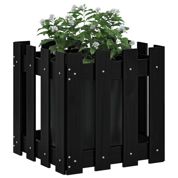 vidaXL Fioriera Giardino a Recinzione Nera 40x40x40 cm Massello Pino