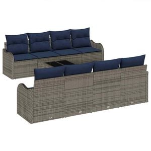 vidaXL Set di divani 9 pz 8-Numero di posti Grigio polyrattan