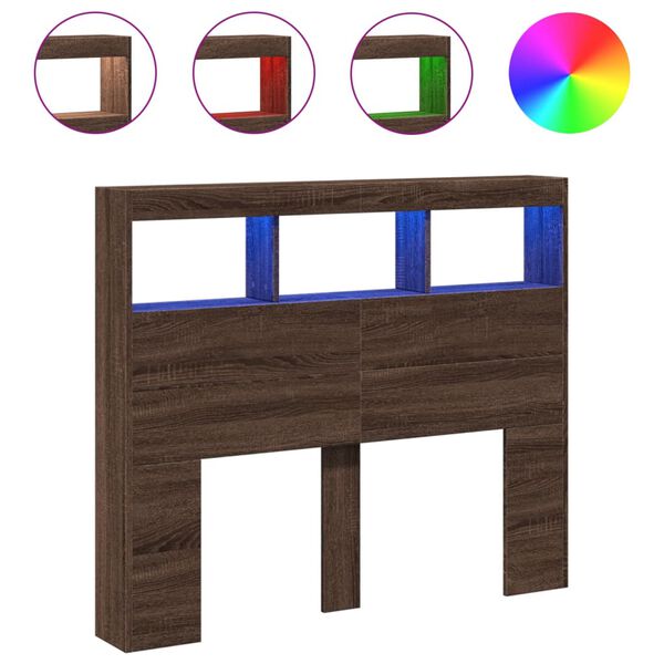 vidaXL Testiera con Contenitore a LED Rovere Marrone 120x17x102 cm