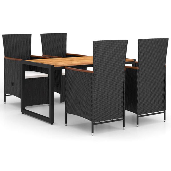 vidaXL Set Mobili da Pranzo per Giardino 5 pz Nero