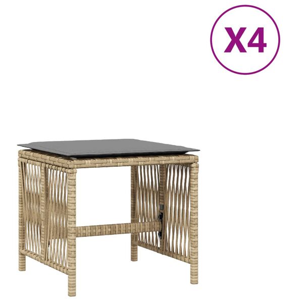 vidaXL Sgabelli Giardino Cuscini 4pz Beige Misto 41x41x36cm Polyrattan