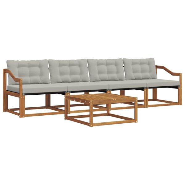 vidaXL Set di divani da esterno 5 pcs Grigio Naturale e Chiaro