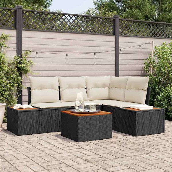 vidaXL Set Divano da Giardino 4 pcs Nero e Crema Polyrattan