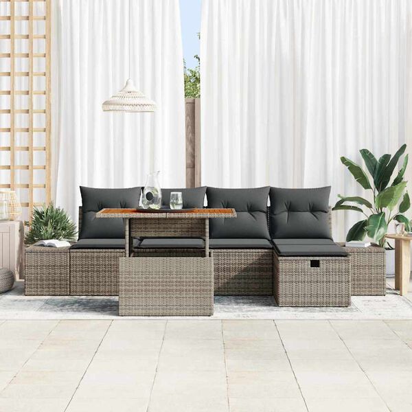 vidaXL Set Divano da Giardino 6 pcs Grigio polyrattan