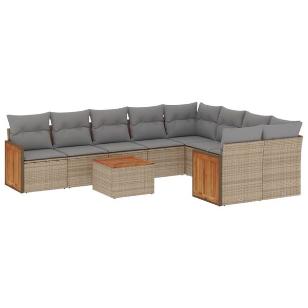 vidaXL Set Divano da Giardino 10 pz con Cuscini Beige in Polyrattan