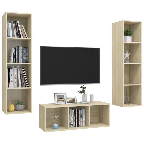 vidaXL Set Porta TV 3 pz Rovere Sonoma in Truciolato