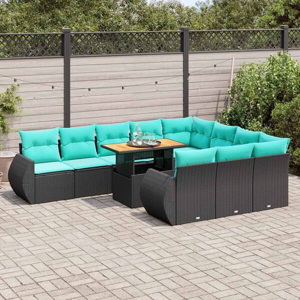 vidaXL Set Divani da Giardino 11 pz con Cuscini in Polyrattan Nero