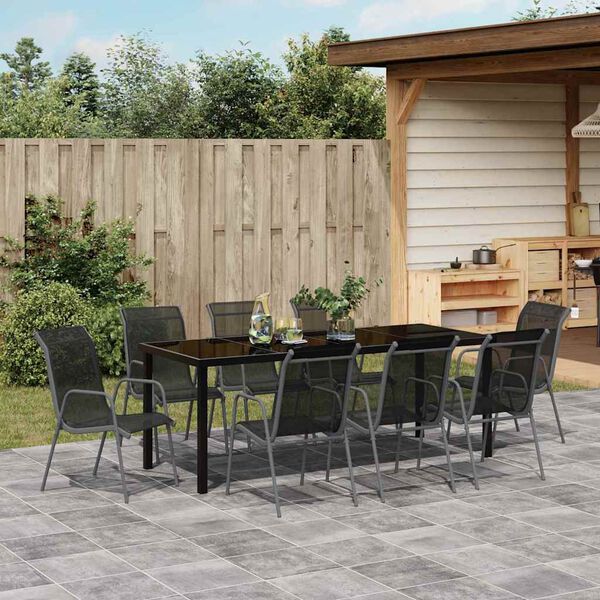 vidaXL Set da Pranzo per Giardino 9 pcs Nero