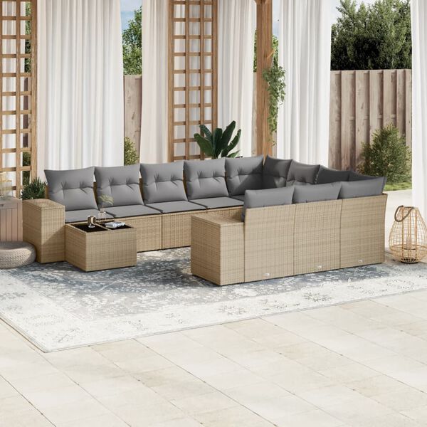 vidaXL Set Divani da Giardino 11 pz con Cuscini Beige in Polyrattan