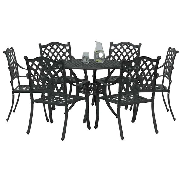 vidaXL Set da Pranzo per Giardino 7 pcs Nero Alluminio