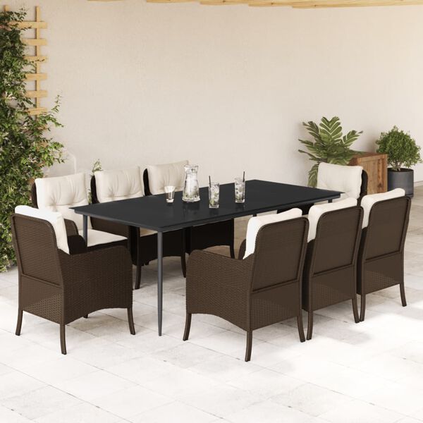 vidaXL Set da Pranzo da Giardino 9pz con Cuscini Marrone in Polyrattan