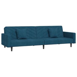 vidaXL Divano Letto a 2 Posti con 2 Cuscini Blu in Velluto