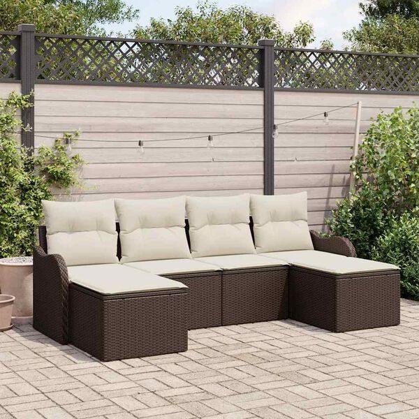 vidaXL Set Divano da Giardino 6 pcs Marrone e bianco Poly Rattan