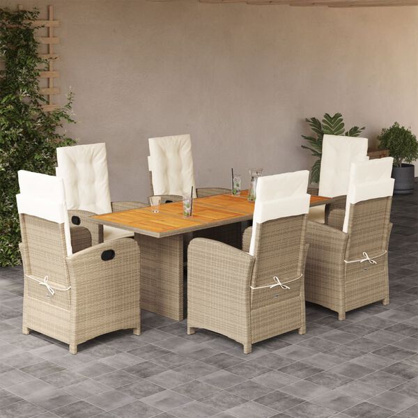 vidaXL Set Pranzo da Giardino 7 pz con Cuscini Beige Misto Polyrattan
