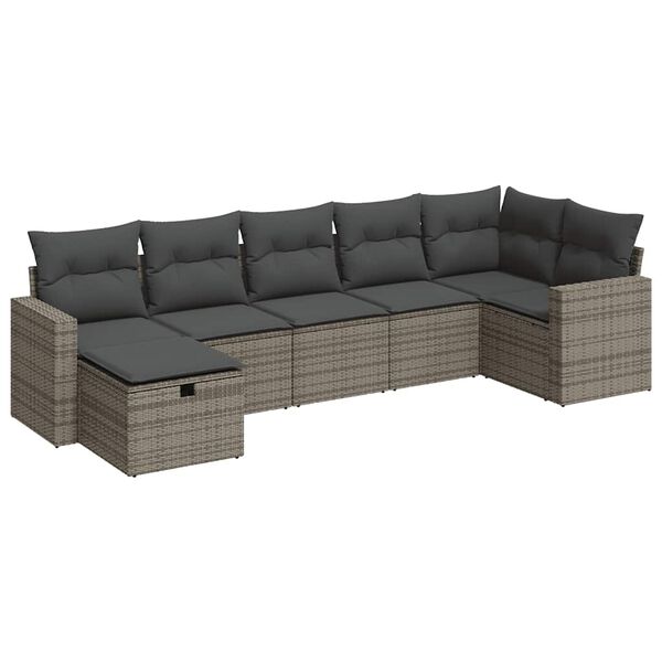 vidaXL Set Divani da Giardino 7 pz con Cuscini Grigio in Polyrattan